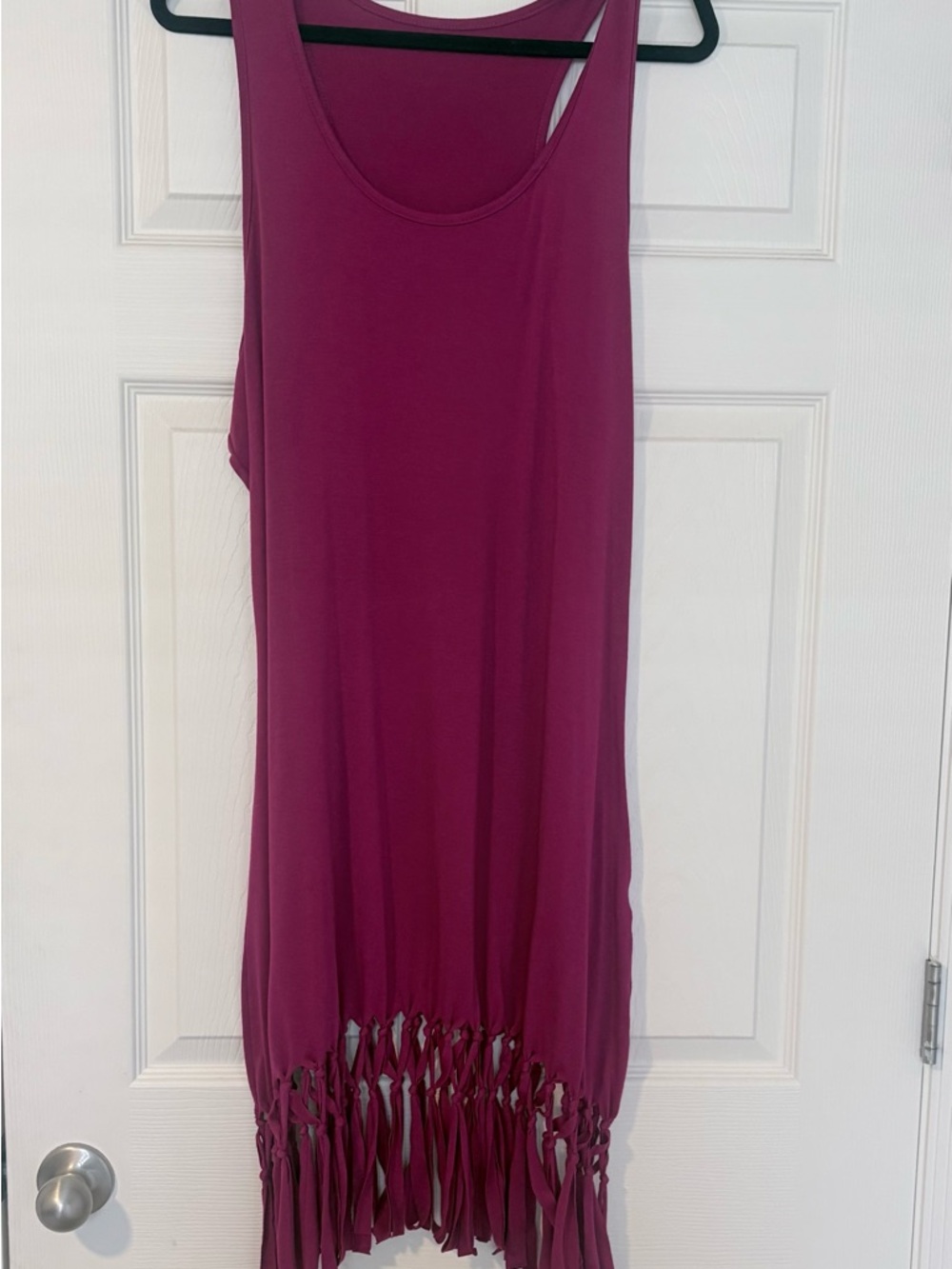 Pink Fringe Hem Tank Dress XXL Racerback Beach Cover Up Flowy Stretch